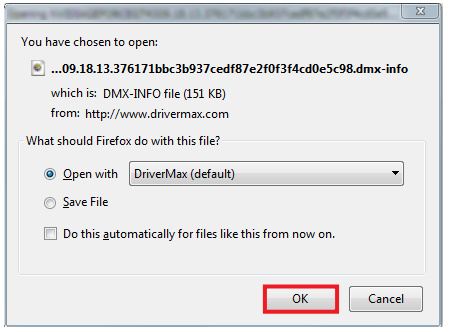 The open dialog when downloading a driver in Mozilla Firefox