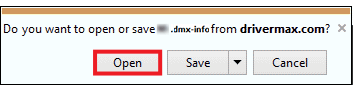 The open dialog when downloading a driver in Internet Explorer