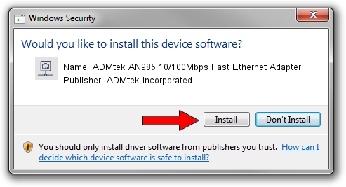 ADMtek Incorporated ADMtek AN985 10/100Mbps Fast Ethernet Adapter setup file 407727