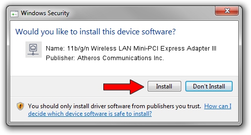 Atheros Communications Inc. 11b/g/n Wireless LAN Mini-PCI Express Adapter III setup file 1229988