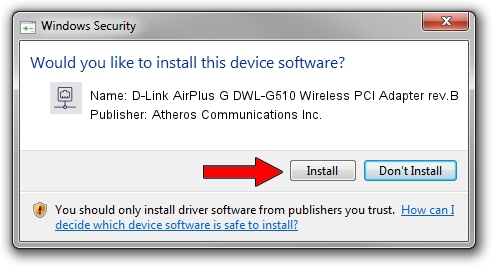 Download and install Atheros Communications Inc. D-Link AirPlus G DWL-G510 Wireless PCI Adapter rev.B driver id 1374901