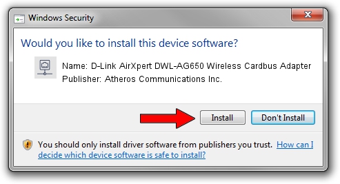 Atheros Communications Inc. D-Link AirXpert DWL-AG650 Wireless Cardbus Adapter setup file 1289521