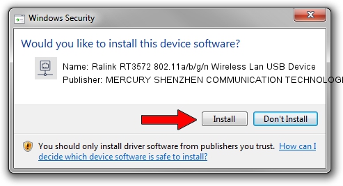 MERCURY SHENZHEN COMMUNICATION TECHNOLOGIES CO.,LTD. Ralink RT3572 802.11a/b/g/n Wireless Lan USB Device driver installation 4176093