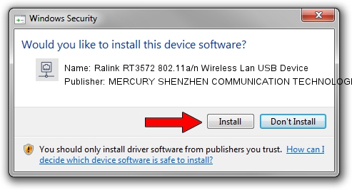 MERCURY SHENZHEN COMMUNICATION TECHNOLOGIES CO.,LTD. Ralink RT3572 802.11a/n Wireless Lan USB Device driver installation 4175919