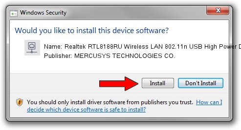 MERCUSYS TECHNOLOGIES CO. Realtek RTL8188RU Wireless LAN 802.11n USB High Power Dongle setup file 3805429