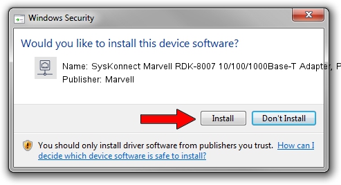 Marvell SysKonnect Marvell RDK-8007 10/100/1000Base-T Adapter, PCI, Copper RJ-45 driver installation 1311854