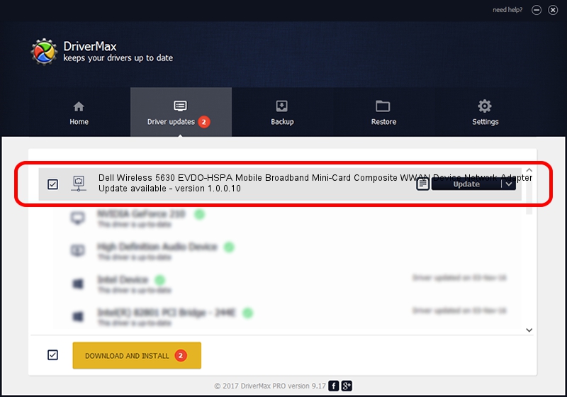 Novatel Wireless Inc Dell Wireless 5630 EVDO-HSPA Mobile Broadband Mini-Card Composite WWAN Device Network Adapter driver installation 985086 using DriverMax
