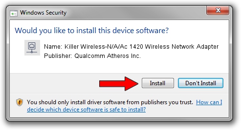 Qualcomm Atheros Inc. Killer Wireless-N/A/Ac 1420 Wireless Network Adapter driver installation 2268967